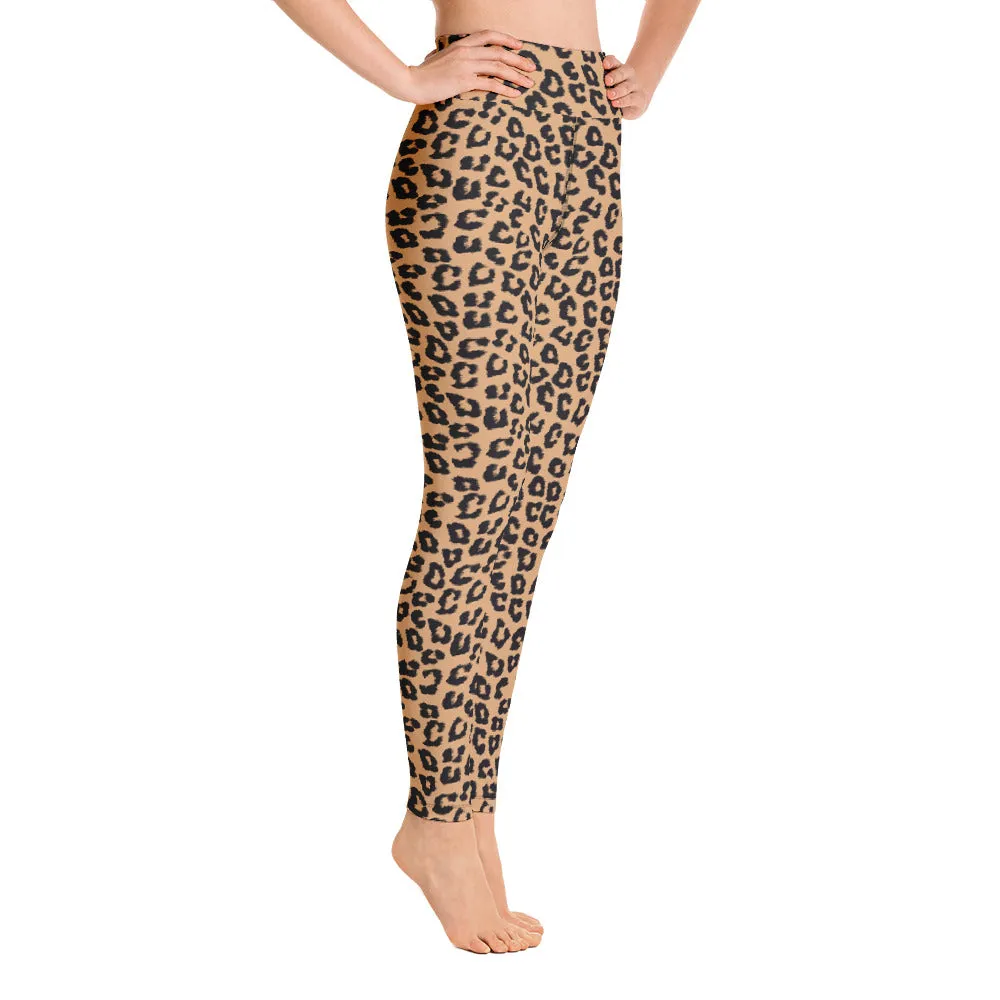 Leopard Yoga High Waist Leggings for Women, Animal Print Cheetah Printed Pants Cute Graphic Workout Running Gym Fun Designer Gift Her Activewear