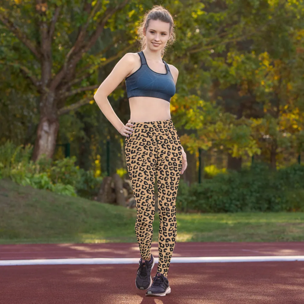 Leopard Yoga High Waist Leggings for Women, Animal Print Cheetah Printed Pants Cute Graphic Workout Running Gym Fun Designer Gift Her Activewear