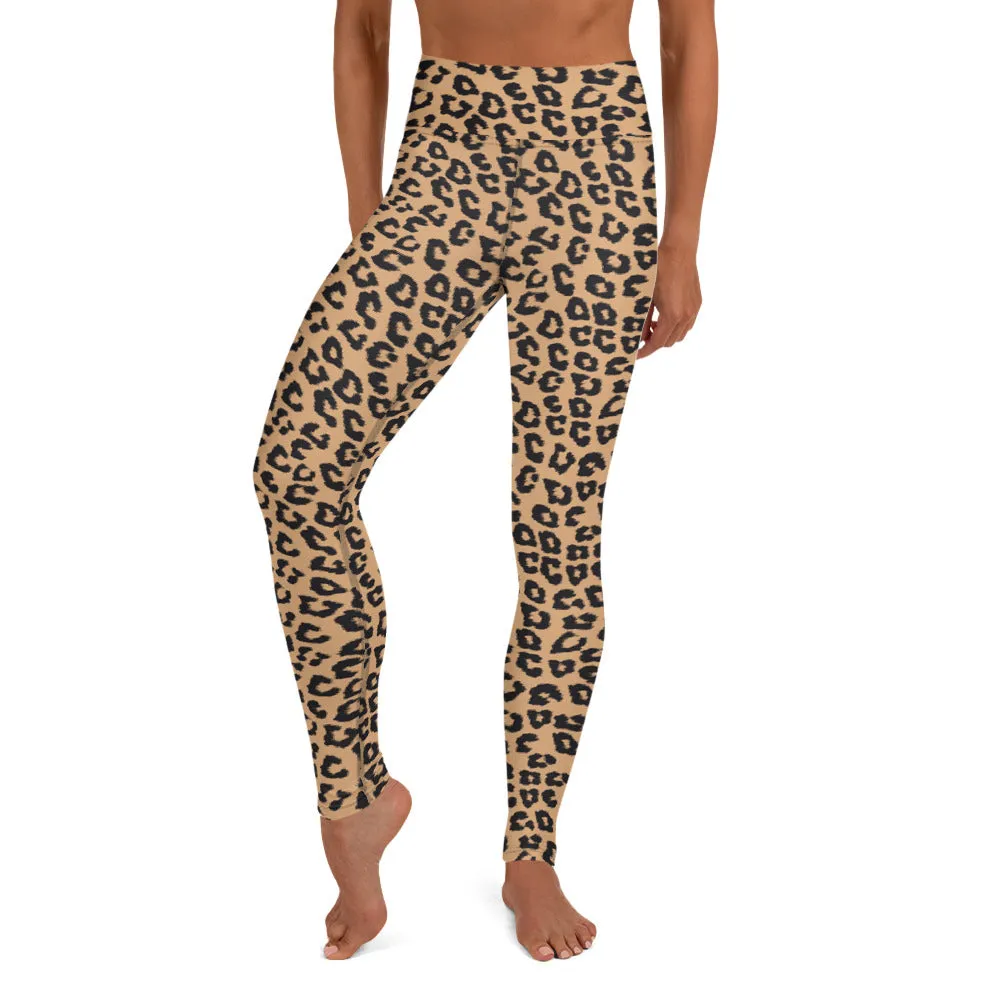 Leopard Yoga High Waist Leggings for Women, Animal Print Cheetah Printed Pants Cute Graphic Workout Running Gym Fun Designer Gift Her Activewear