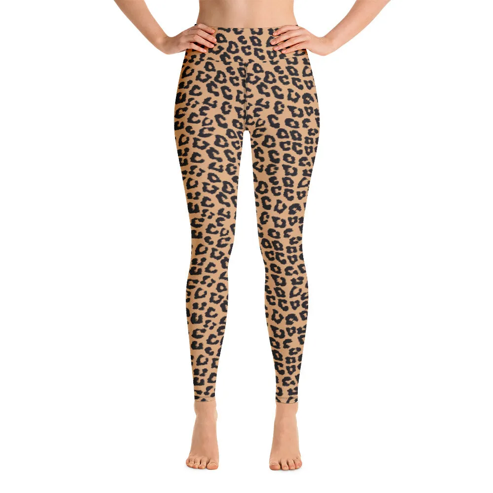 Leopard Yoga High Waist Leggings for Women, Animal Print Cheetah Printed Pants Cute Graphic Workout Running Gym Fun Designer Gift Her Activewear