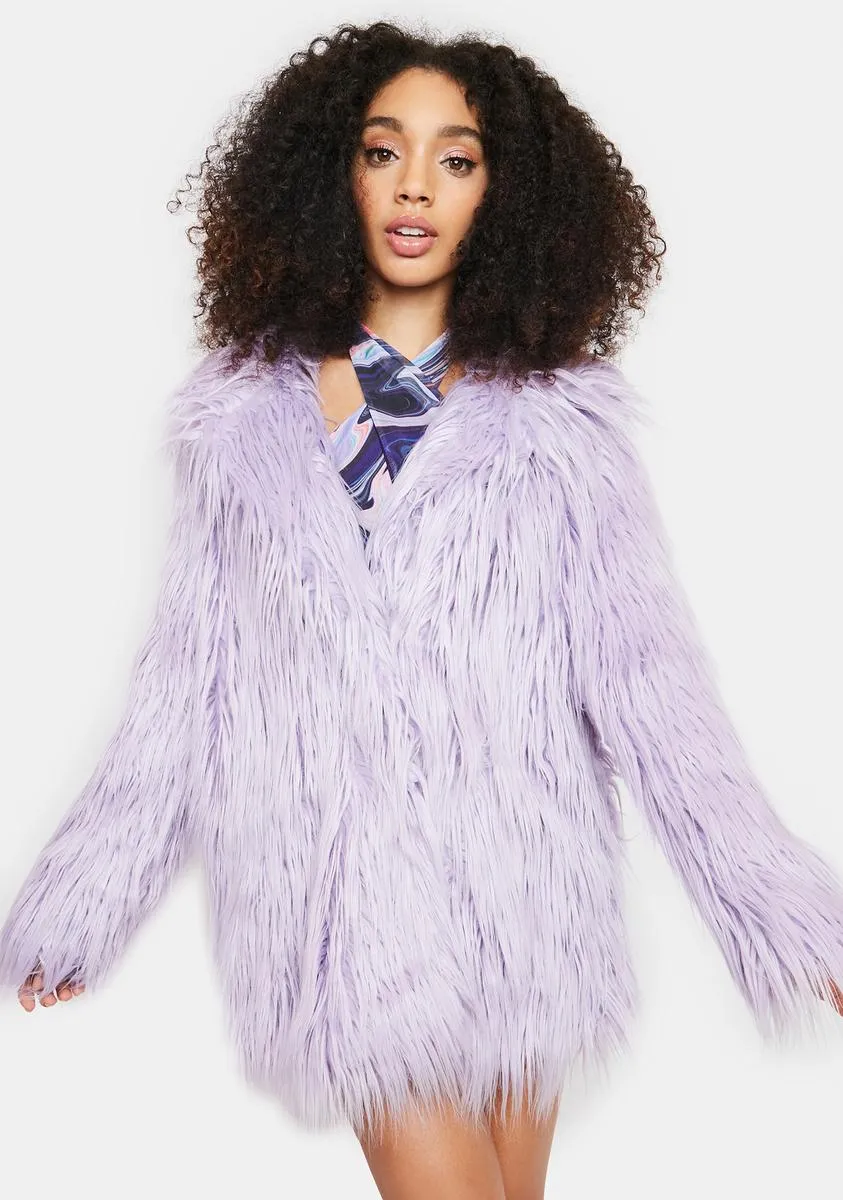 Lilac Faux Fur Longline Coat