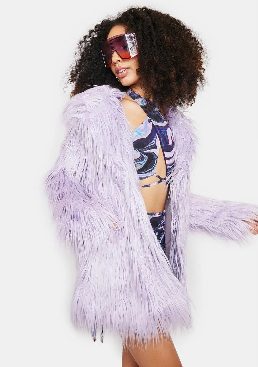 Lilac Faux Fur Longline Coat