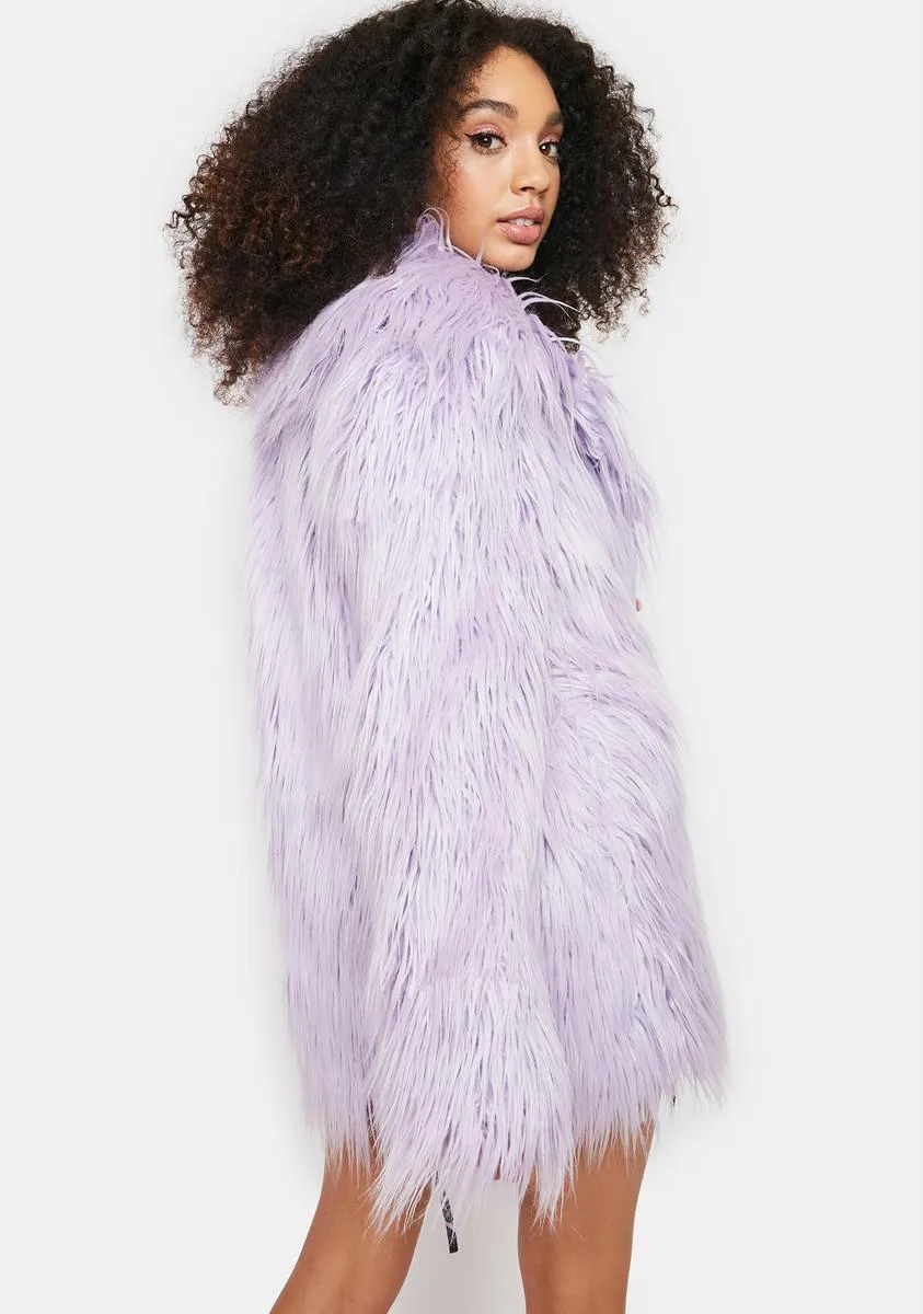 Lilac Faux Fur Longline Coat