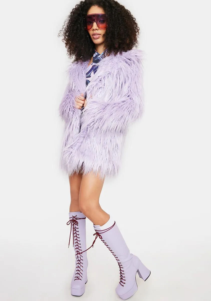 Lilac Faux Fur Longline Coat