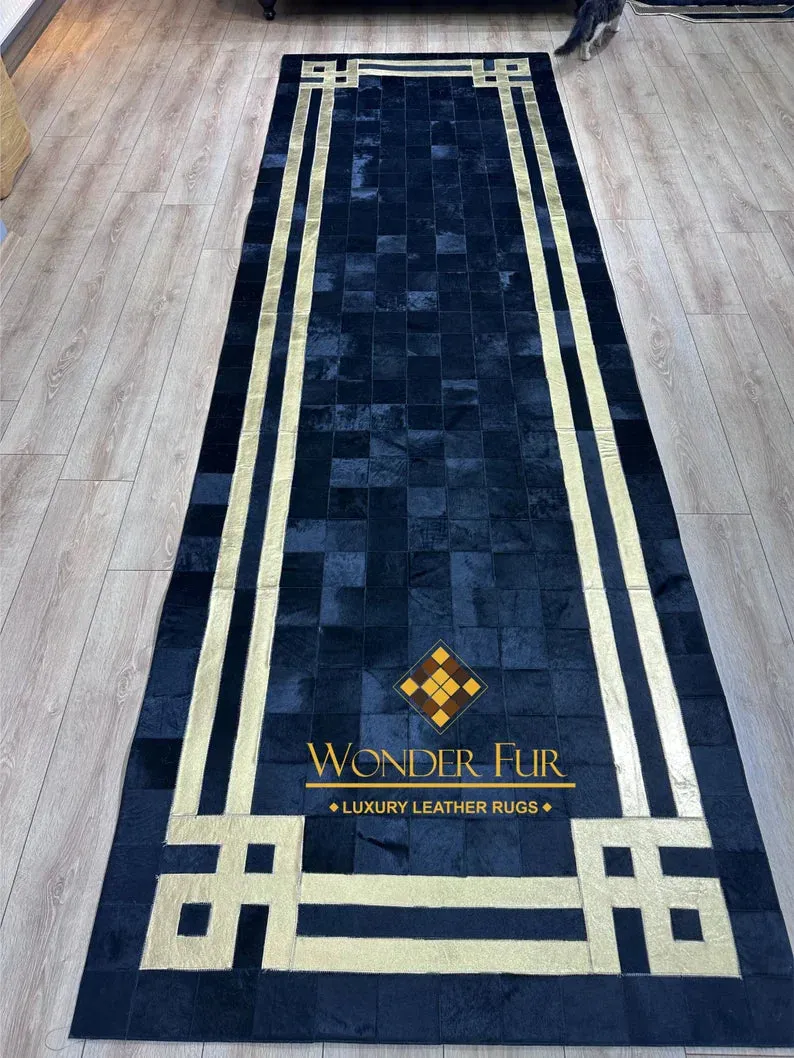 Luxury Black Gold Elegant Design 100% Genuine Handmade Runner Rug for Hallway