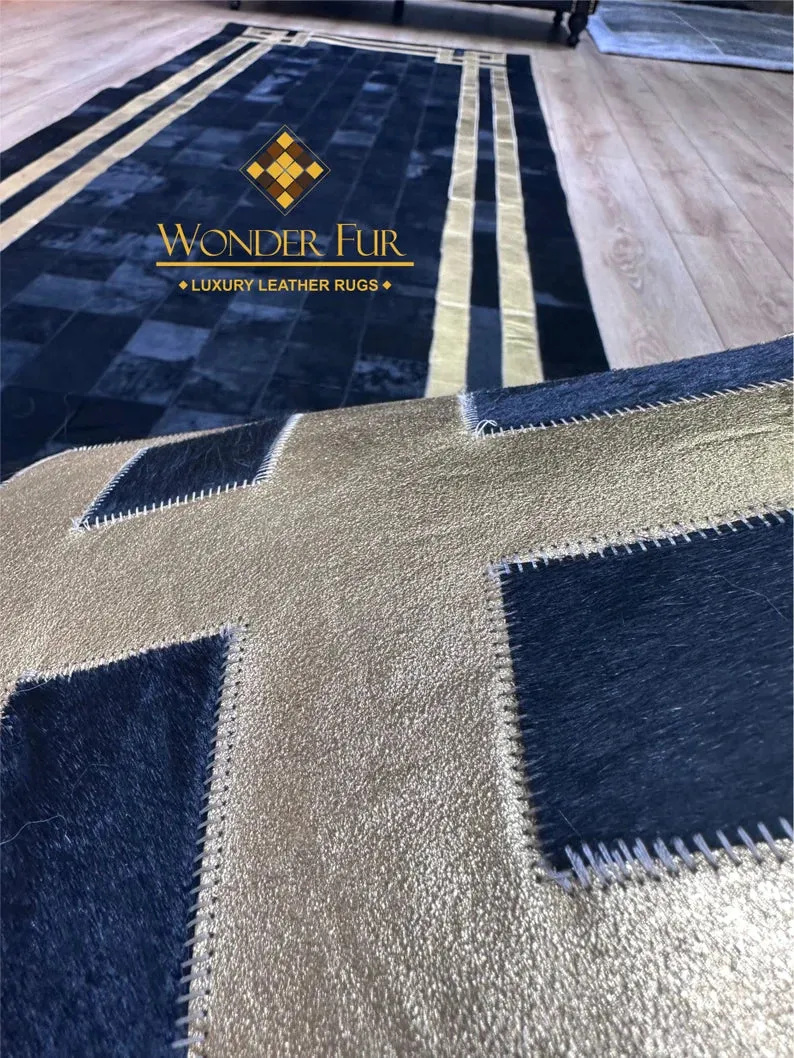 Luxury Black Gold Elegant Design 100% Genuine Handmade Runner Rug for Hallway