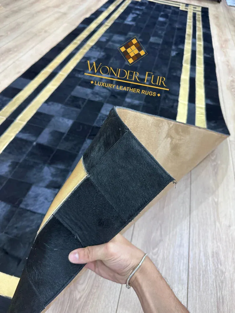 Luxury Black Gold Elegant Design 100% Genuine Handmade Runner Rug for Hallway