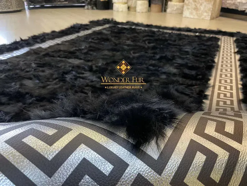 Luxury Gold and Silver Natural Sheepskin Area 10x8 Rug, Handmade Shaggy Rug