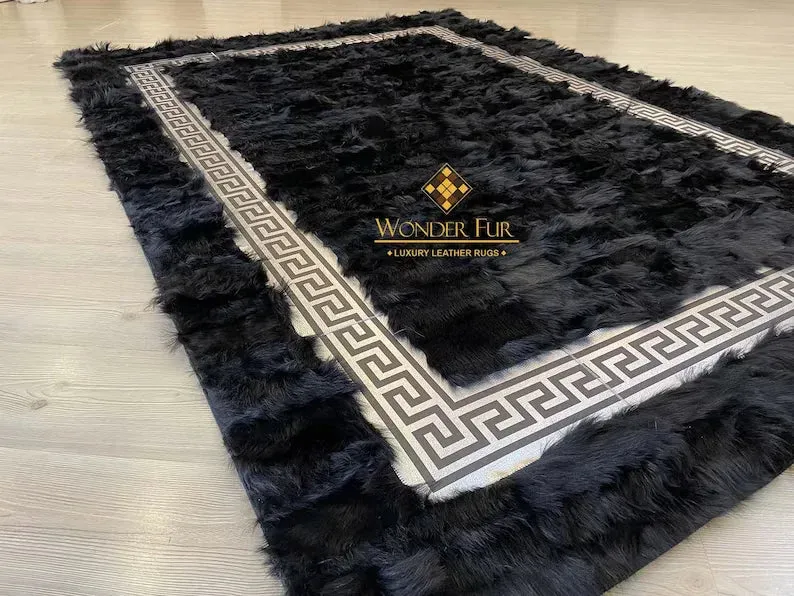 Luxury Gold and Silver Natural Sheepskin Area 10x8 Rug, Handmade Shaggy Rug