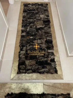 Luxury Gold Border Natural Sheepskin Area Rug, Handmade Hallway Rug