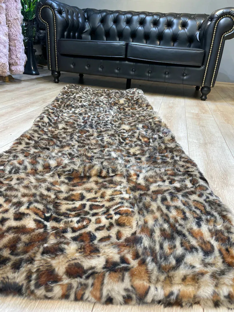 Luxury Leapard Design Sheepskin Area Rug, Natural Handmade Sexy Bedroom Rug