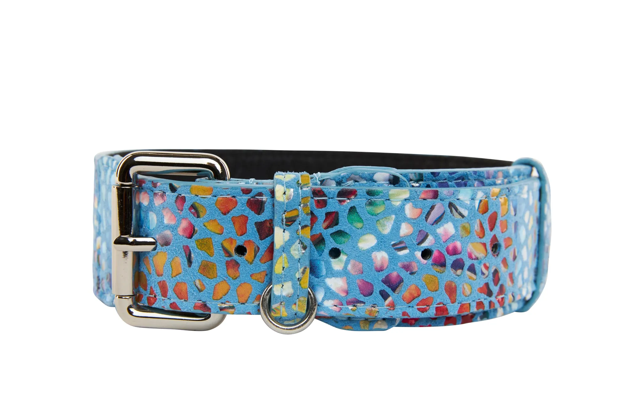 Luxury Pet Fashion Blue Floral Mosaic Italian Leather Collar