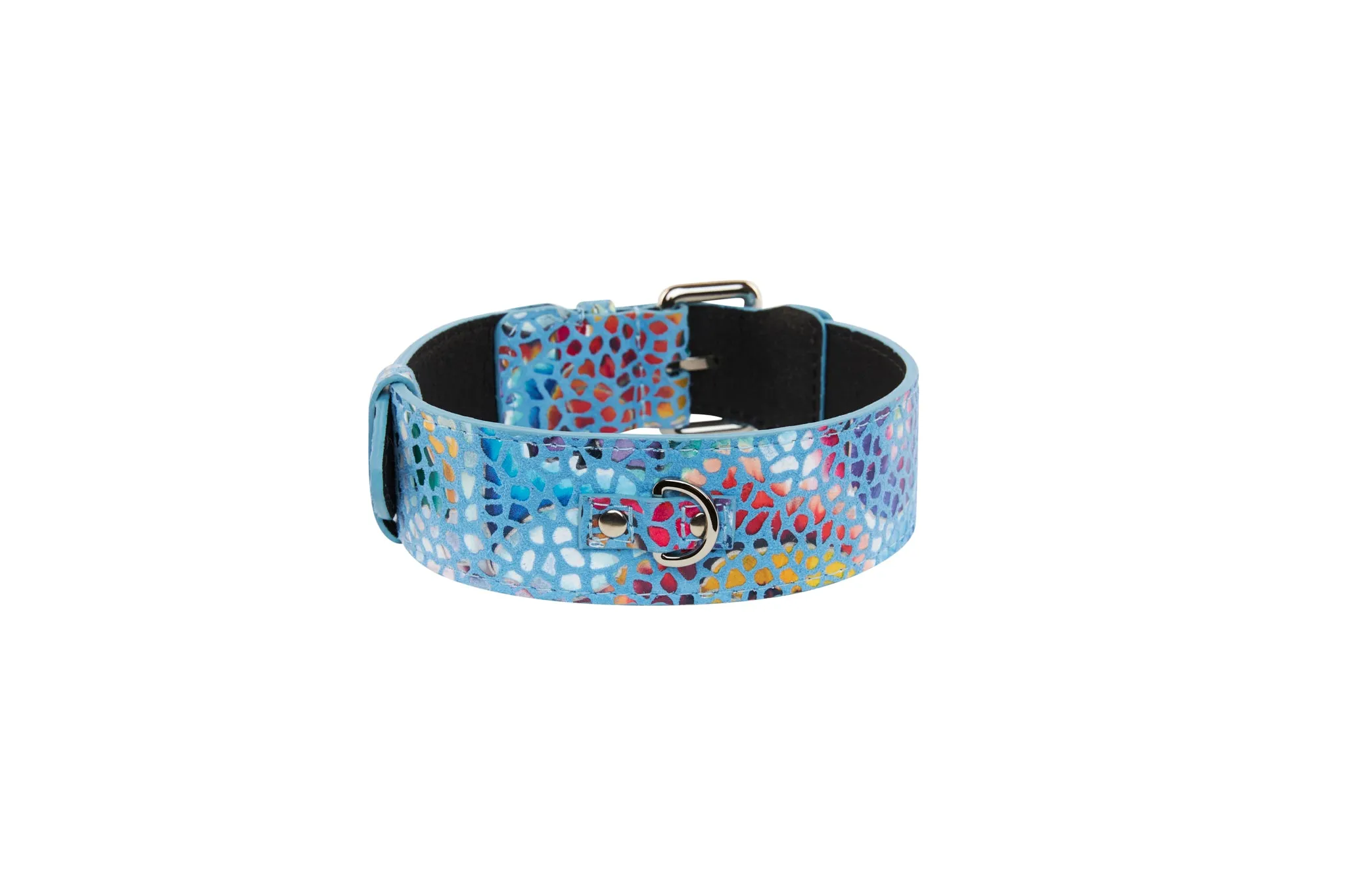 Luxury Pet Fashion Blue Floral Mosaic Italian Leather Collar