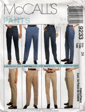 McCall's 9233 Womens PALMER PLETSCH Perfect Fit Pants or Jeans 1990s Vintage Sewing Pattern Size 24 UNCUT Factory Folded