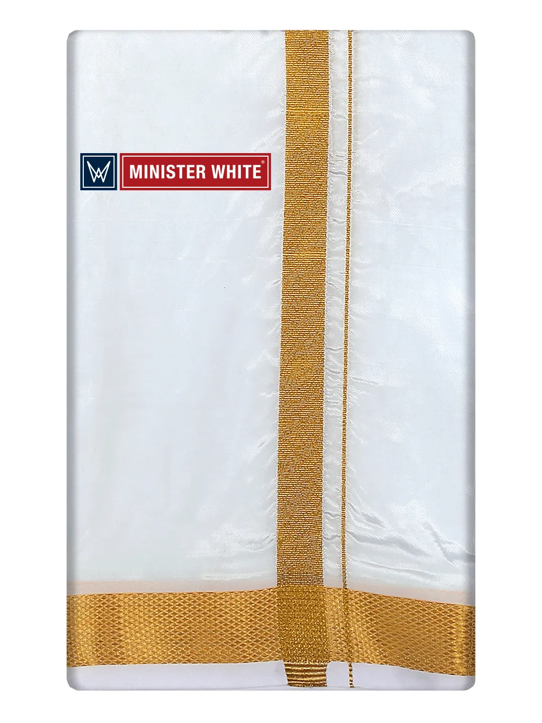 Mens Art Silk White Double Dhoti with 70K Gold Jari Border -  Gaya 70K