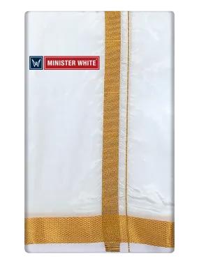 Mens Art Silk White Double Dhoti with 70K Gold Jari Border -  Gaya 70K