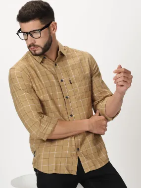 MEN'S BEIGE CHECKS SLIM FIT SHIRT