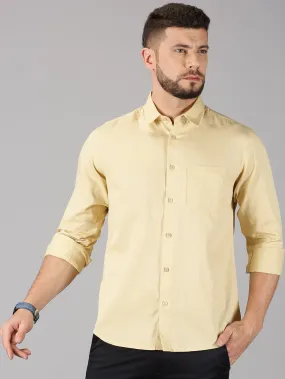 MEN'S BEIGE DOBBY SLIM FIT SHIRT