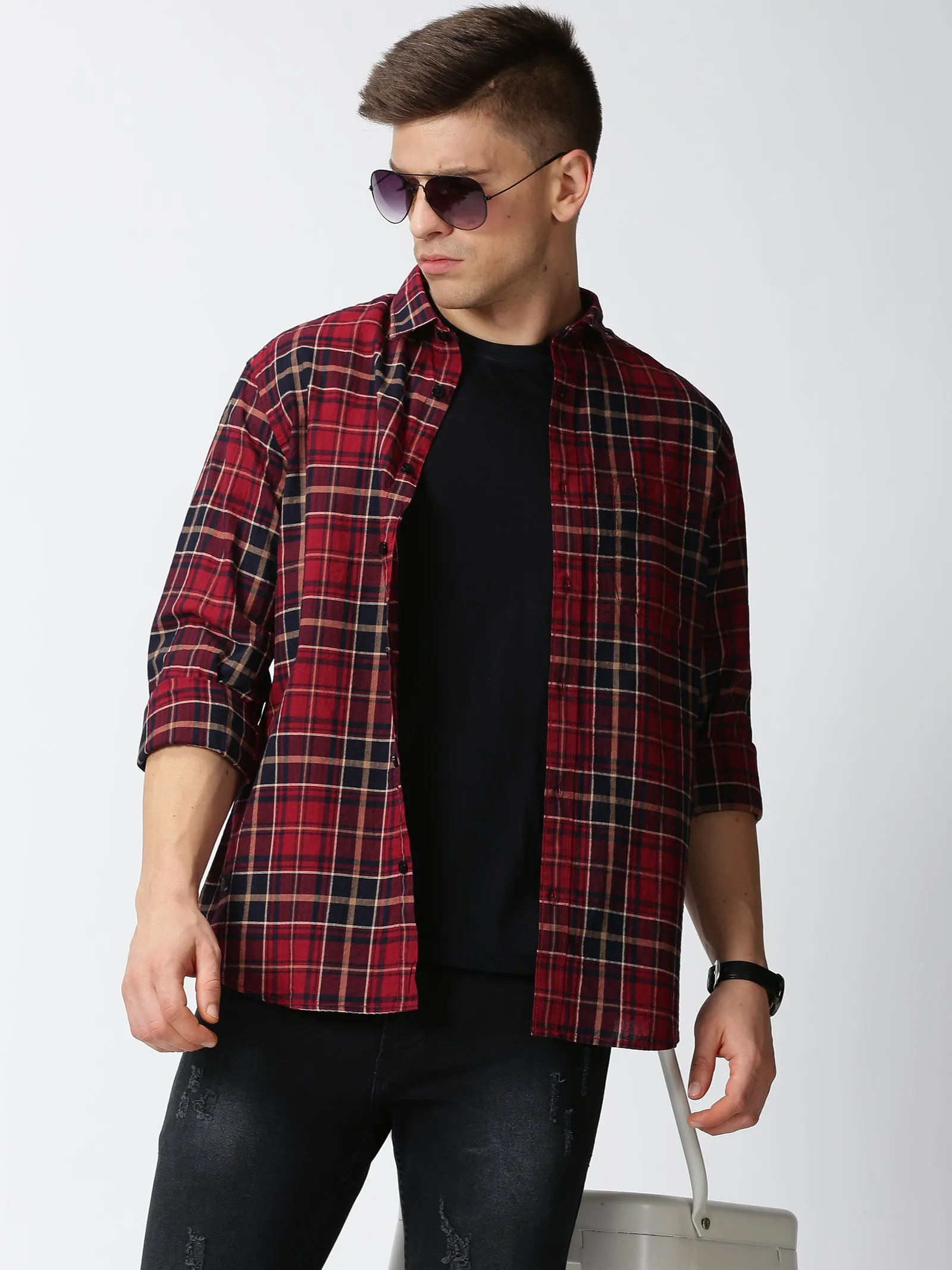 MEN'S BLACK CHECKS SLIM FIT SHIRT