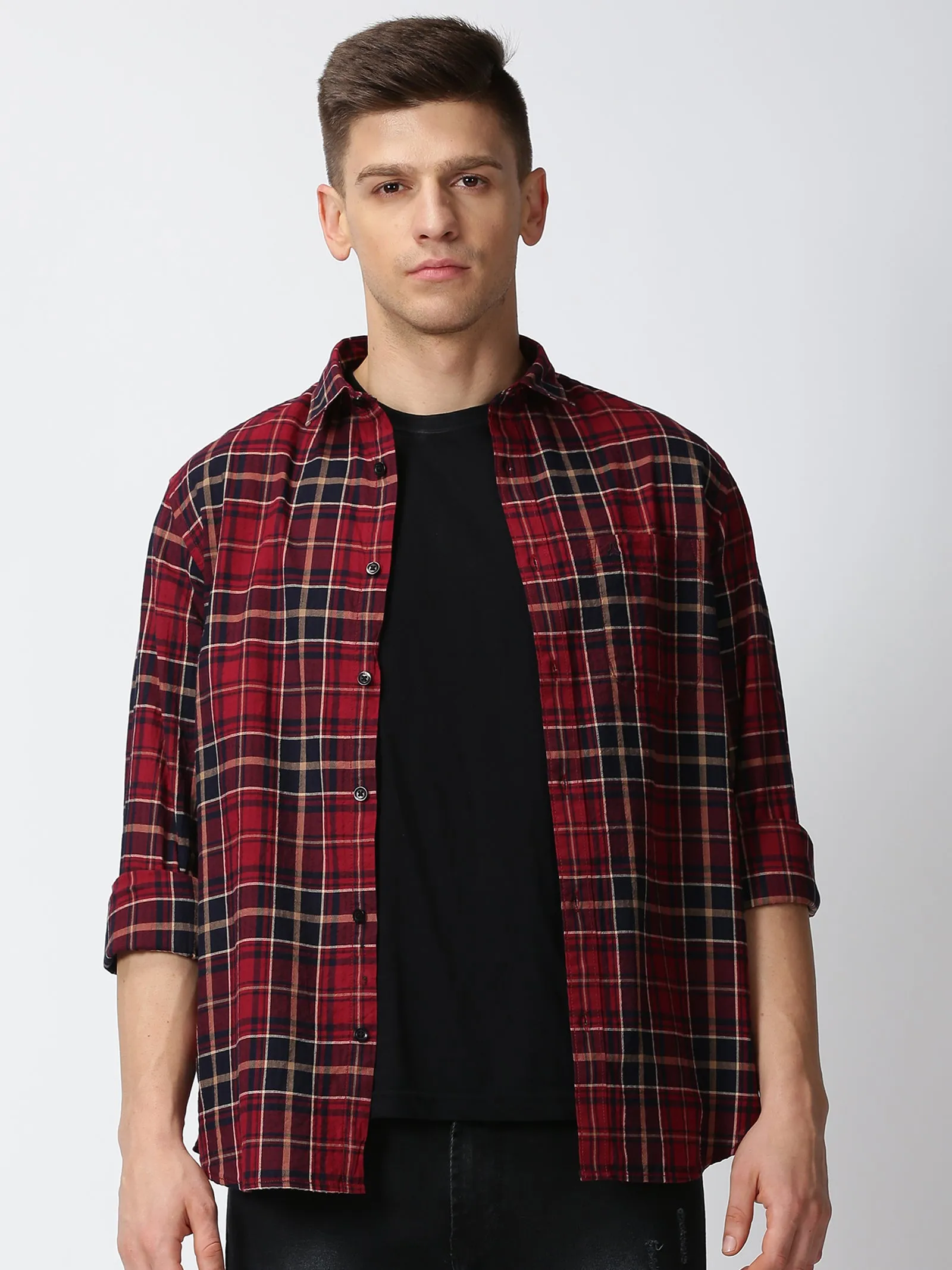 MEN'S BLACK CHECKS SLIM FIT SHIRT