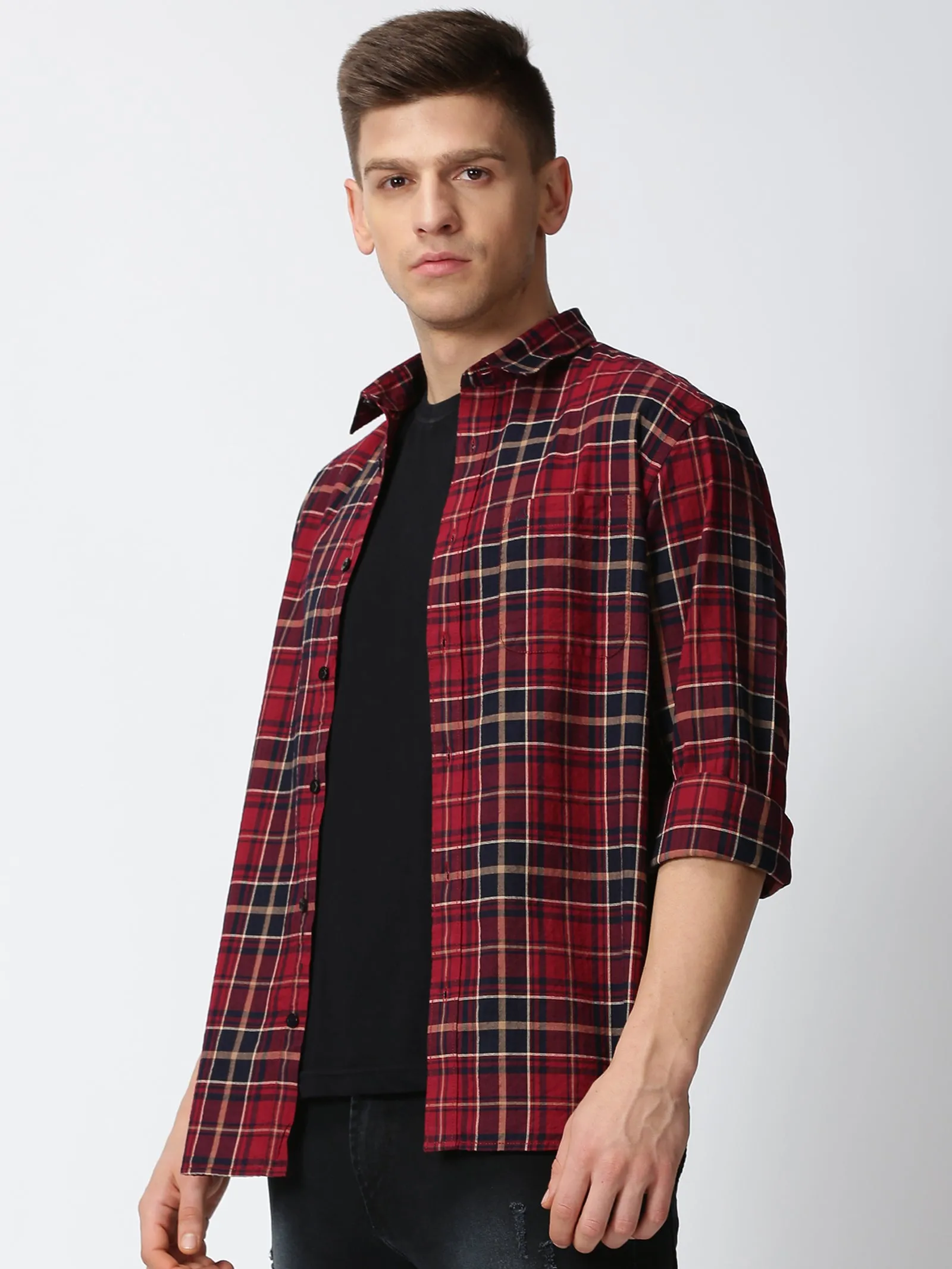 MEN'S BLACK CHECKS SLIM FIT SHIRT