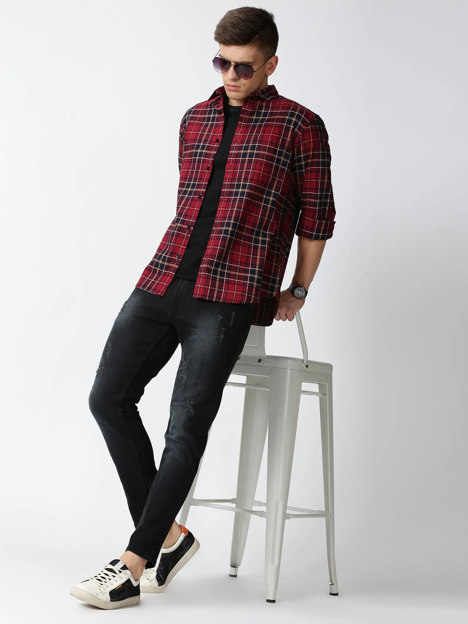 MEN'S BLACK CHECKS SLIM FIT SHIRT