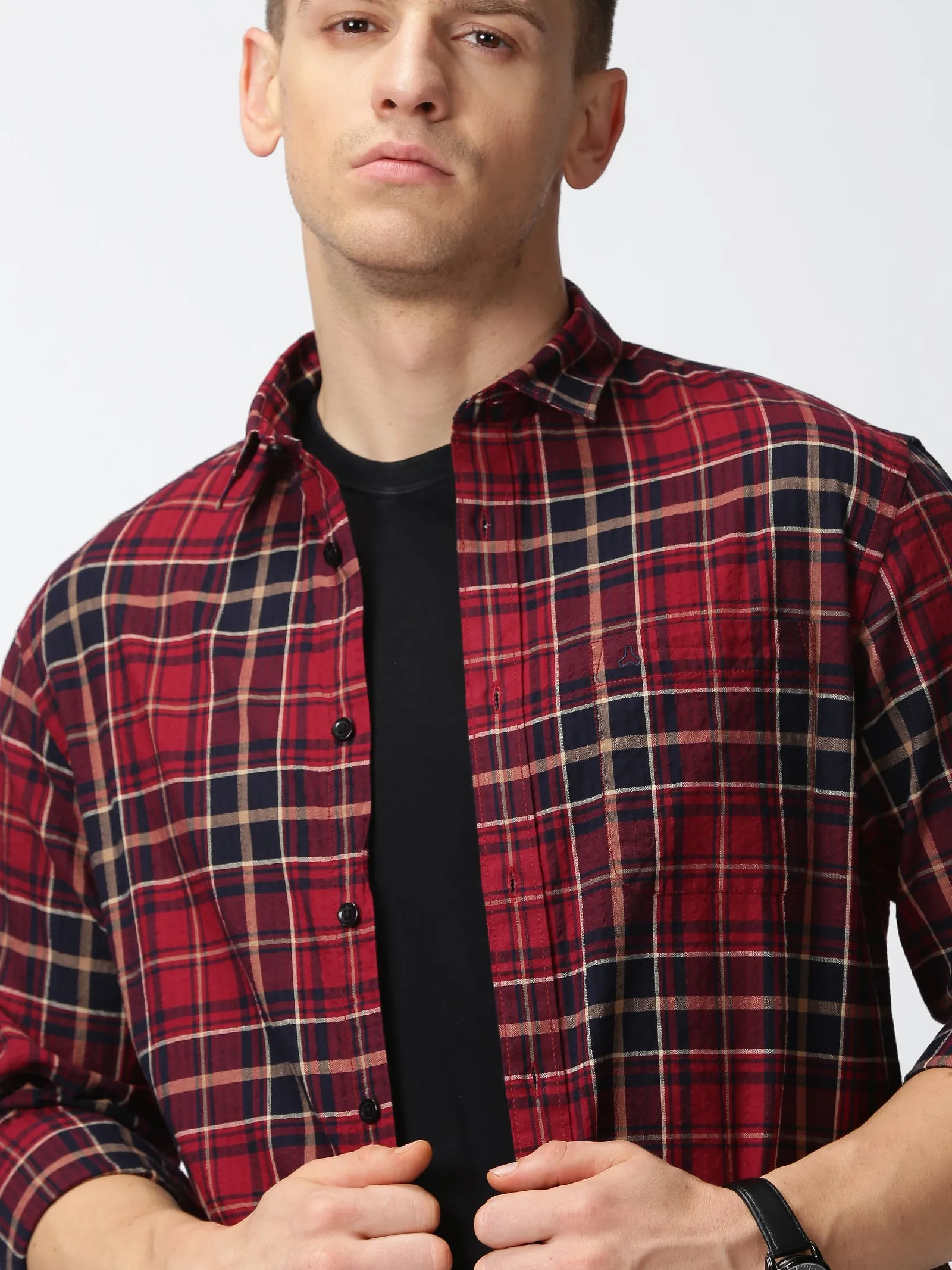 MEN'S BLACK CHECKS SLIM FIT SHIRT