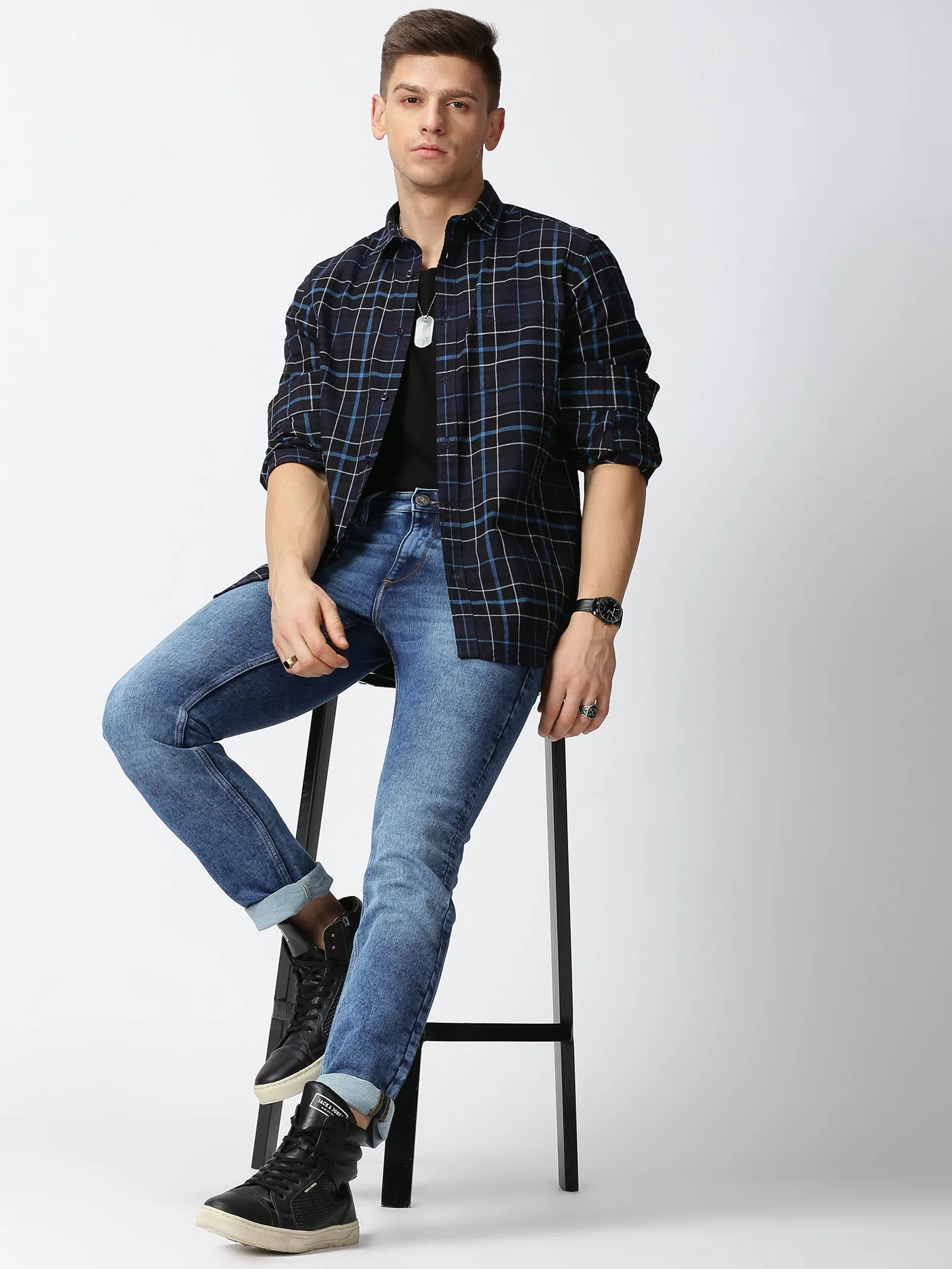 MEN'S BLACK CHECKS SLIM FIT SHIRT