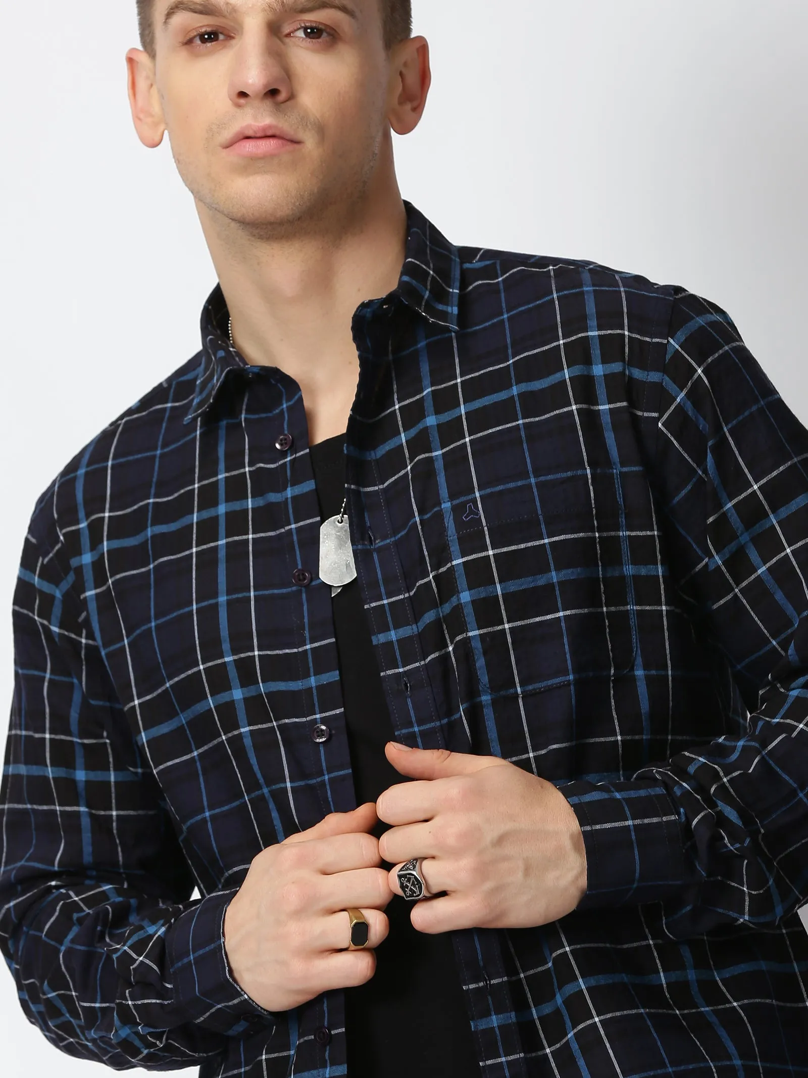 MEN'S BLACK CHECKS SLIM FIT SHIRT