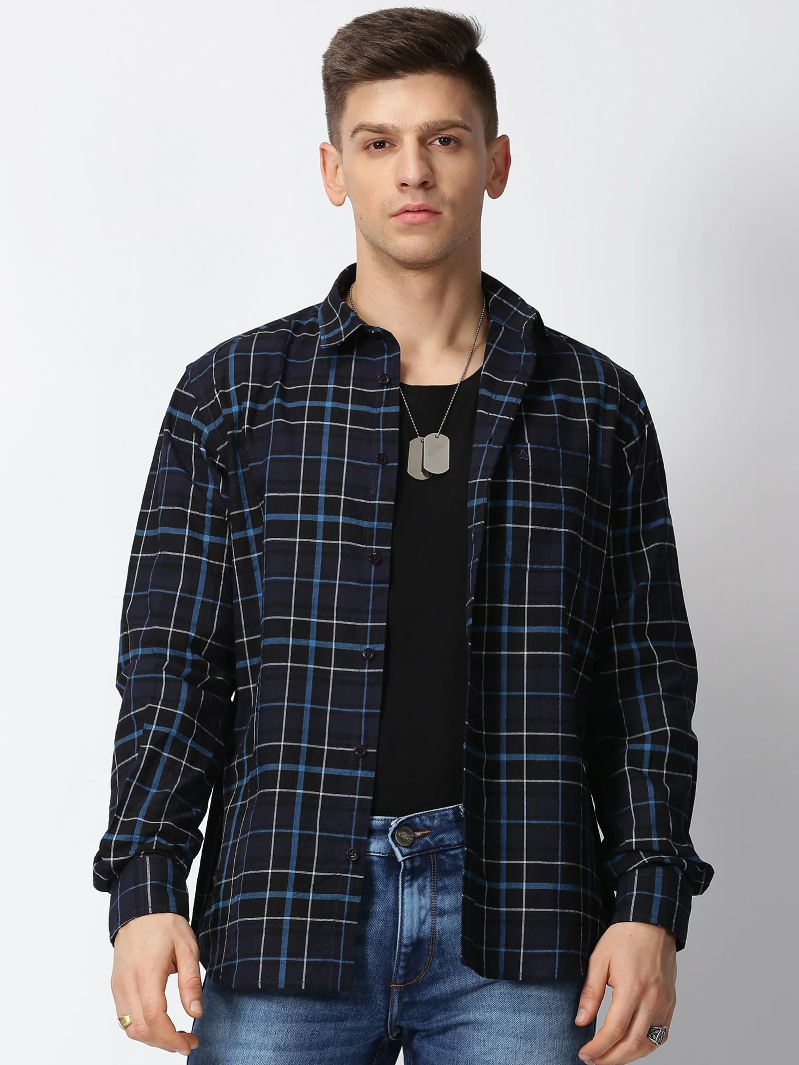 MEN'S BLACK CHECKS SLIM FIT SHIRT