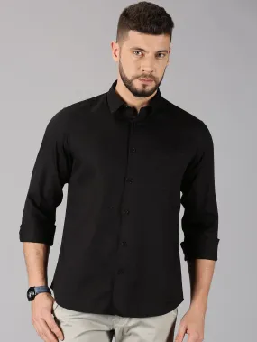 MEN'S BLACK DOBBY SLIM FIT SHIRT