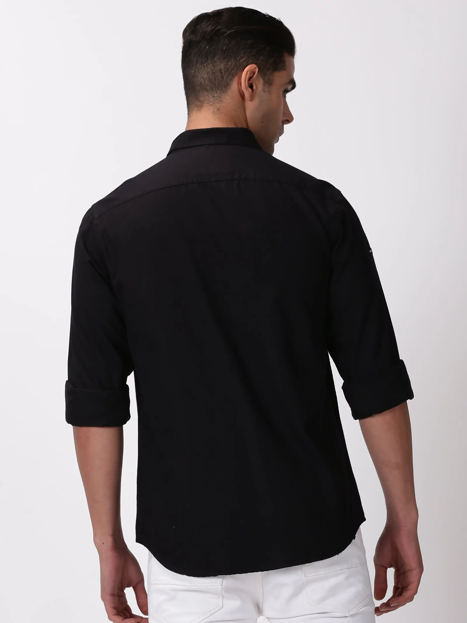 MEN'S BLACK SOLID SLIM FIT SHIRT