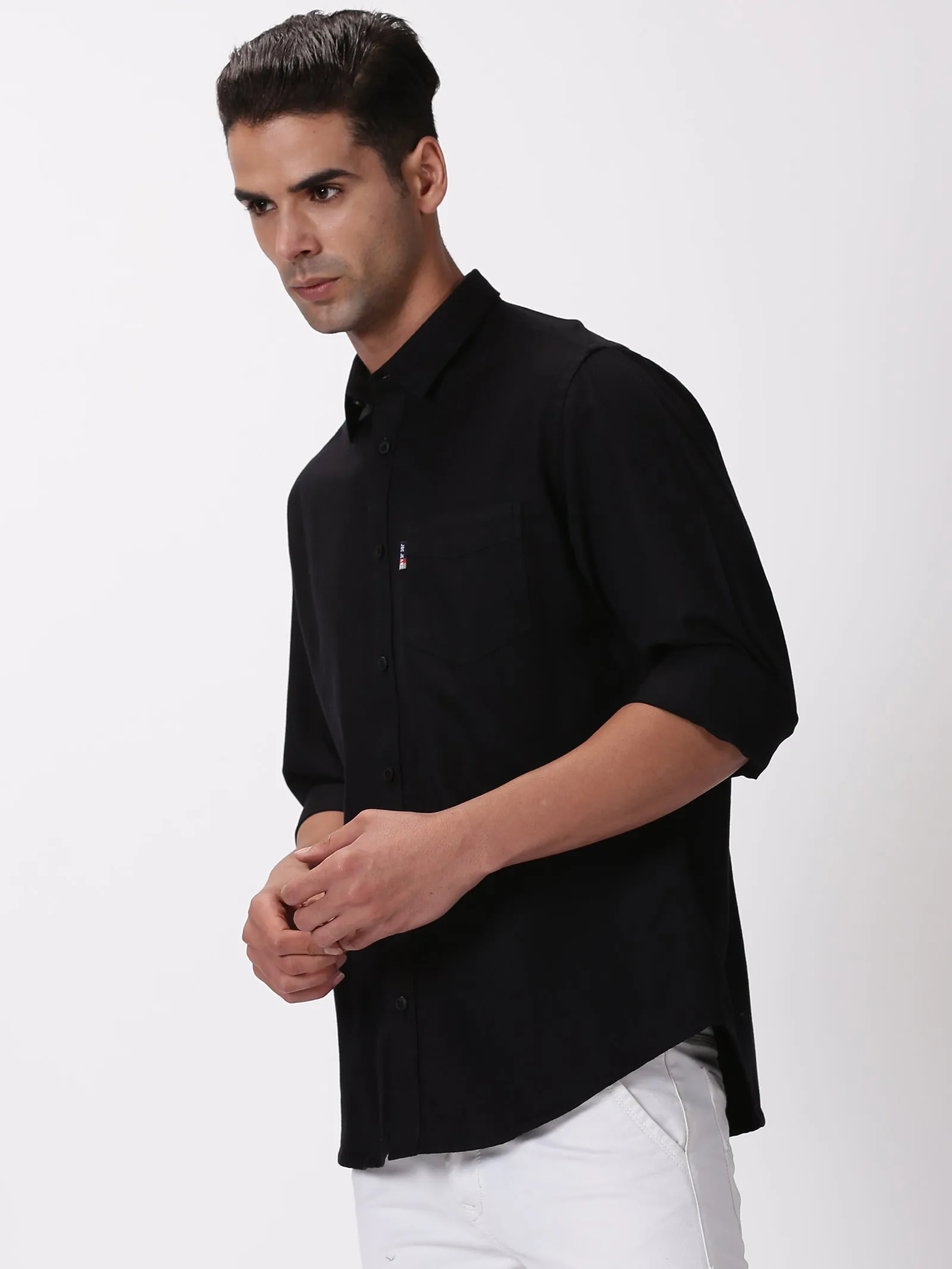 MEN'S BLACK SOLID SLIM FIT SHIRT