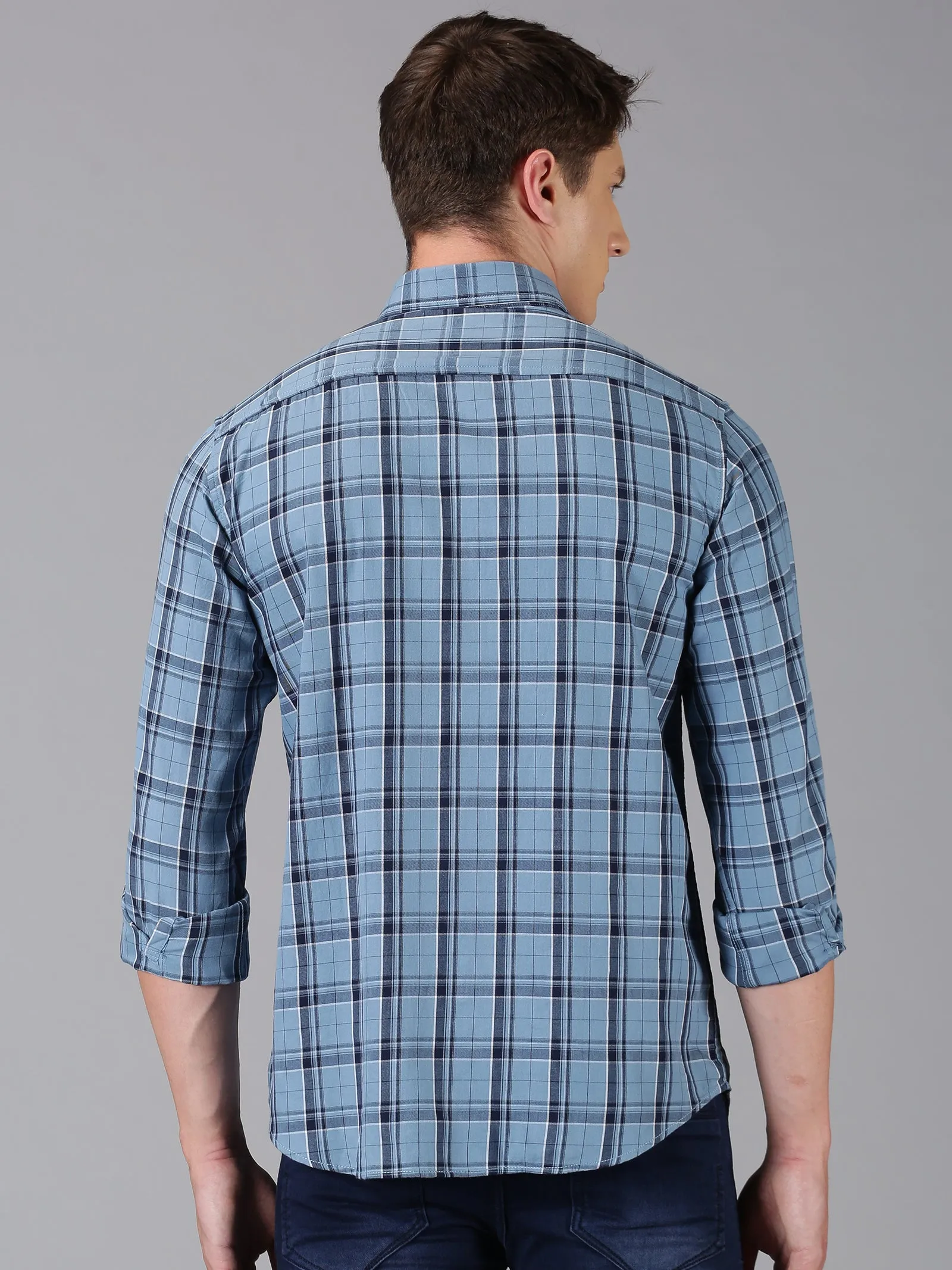 MEN'S BLUE CHECK SLIM FIT SHIRT