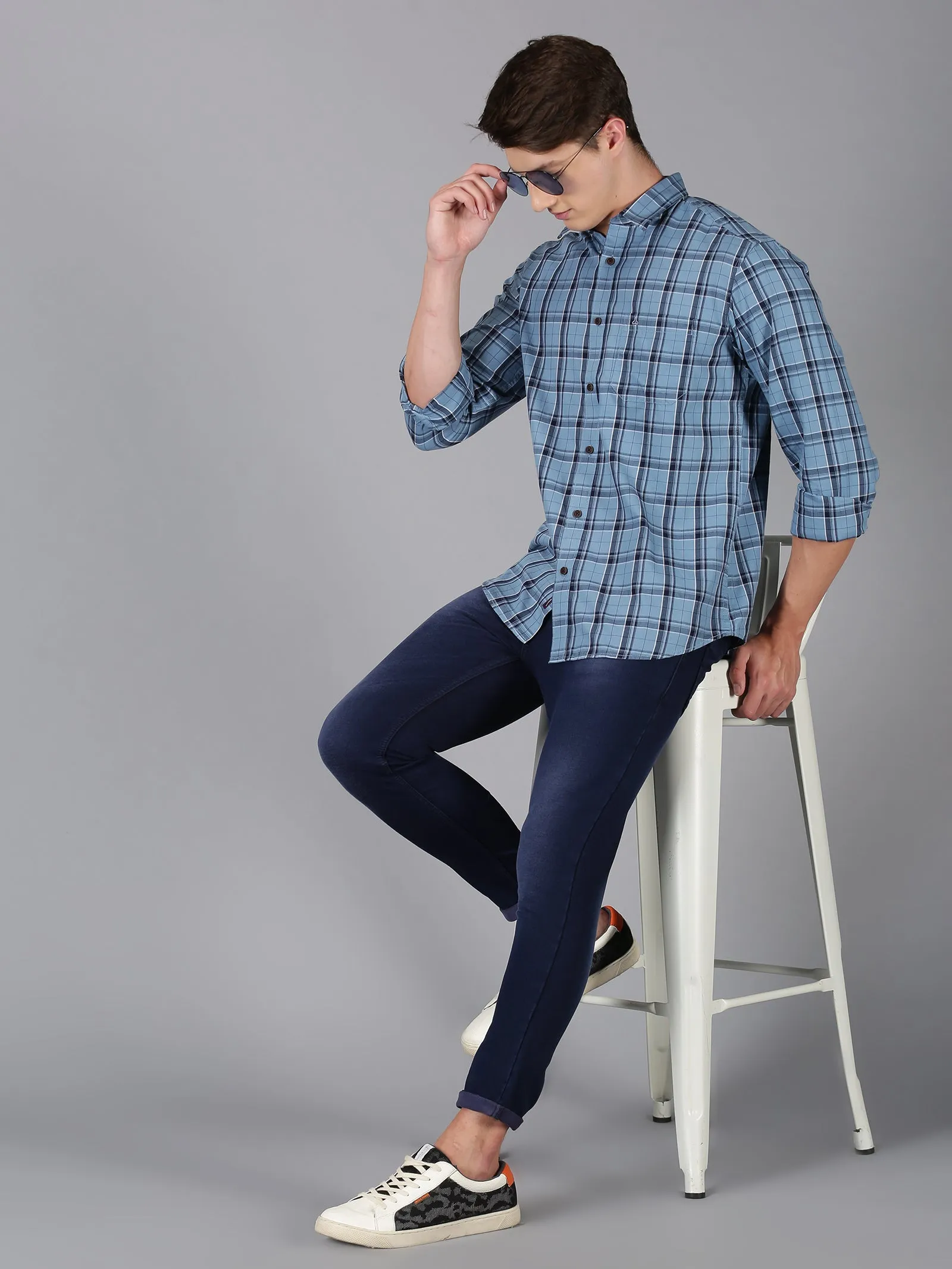 MEN'S BLUE CHECK SLIM FIT SHIRT