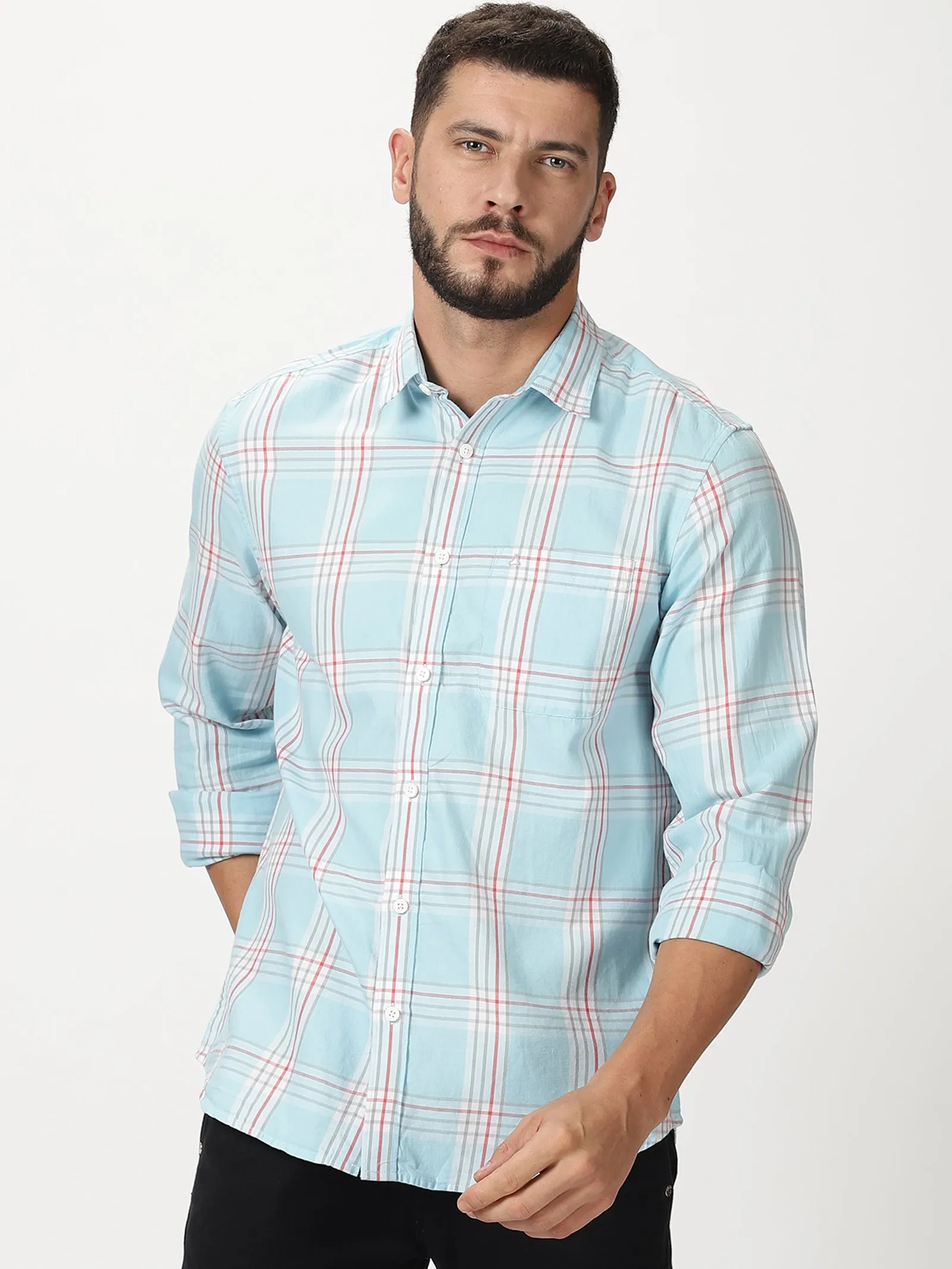 MEN'S BLUE CHECKS SLIM FIT SHIRT