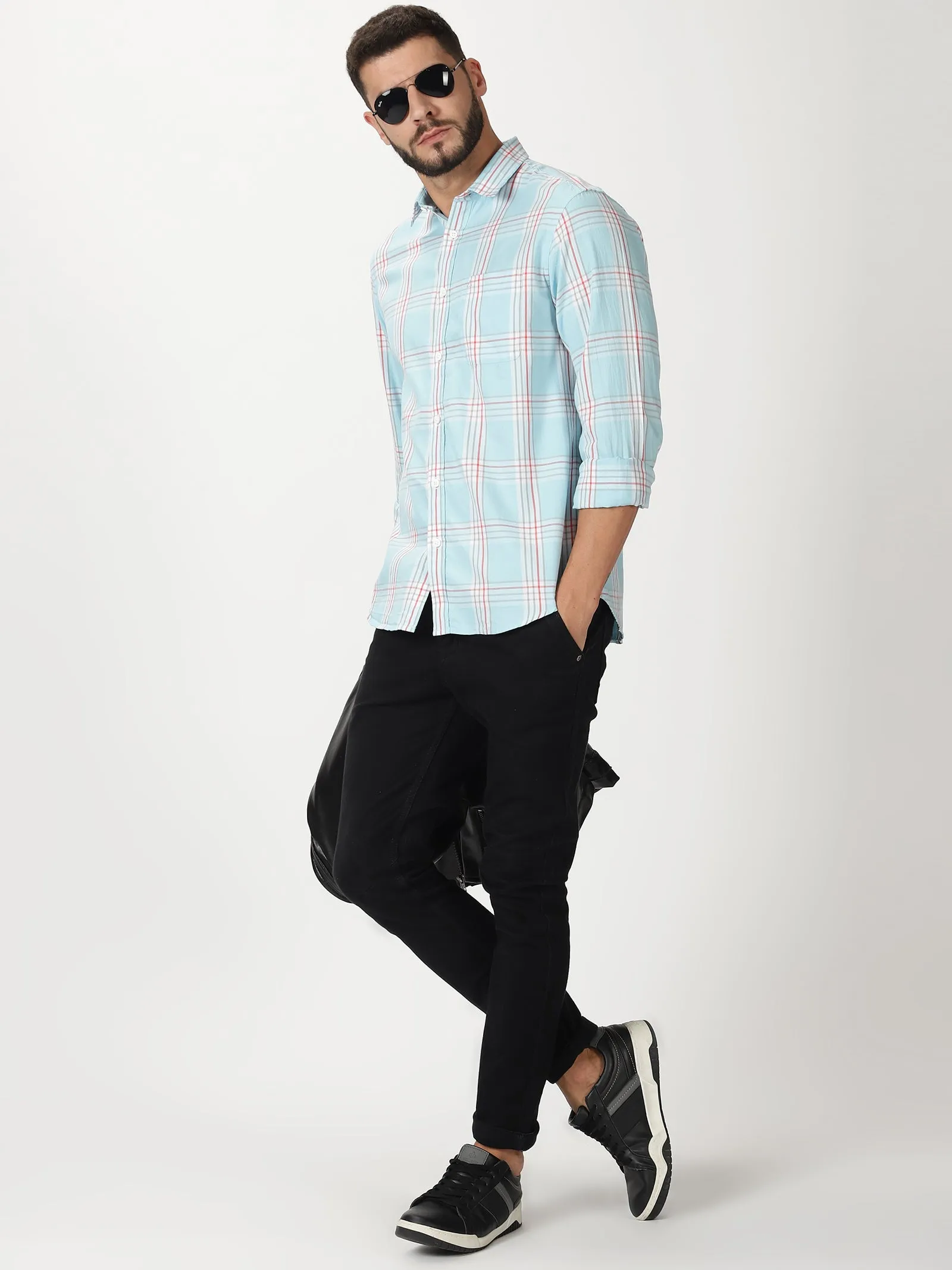 MEN'S BLUE CHECKS SLIM FIT SHIRT