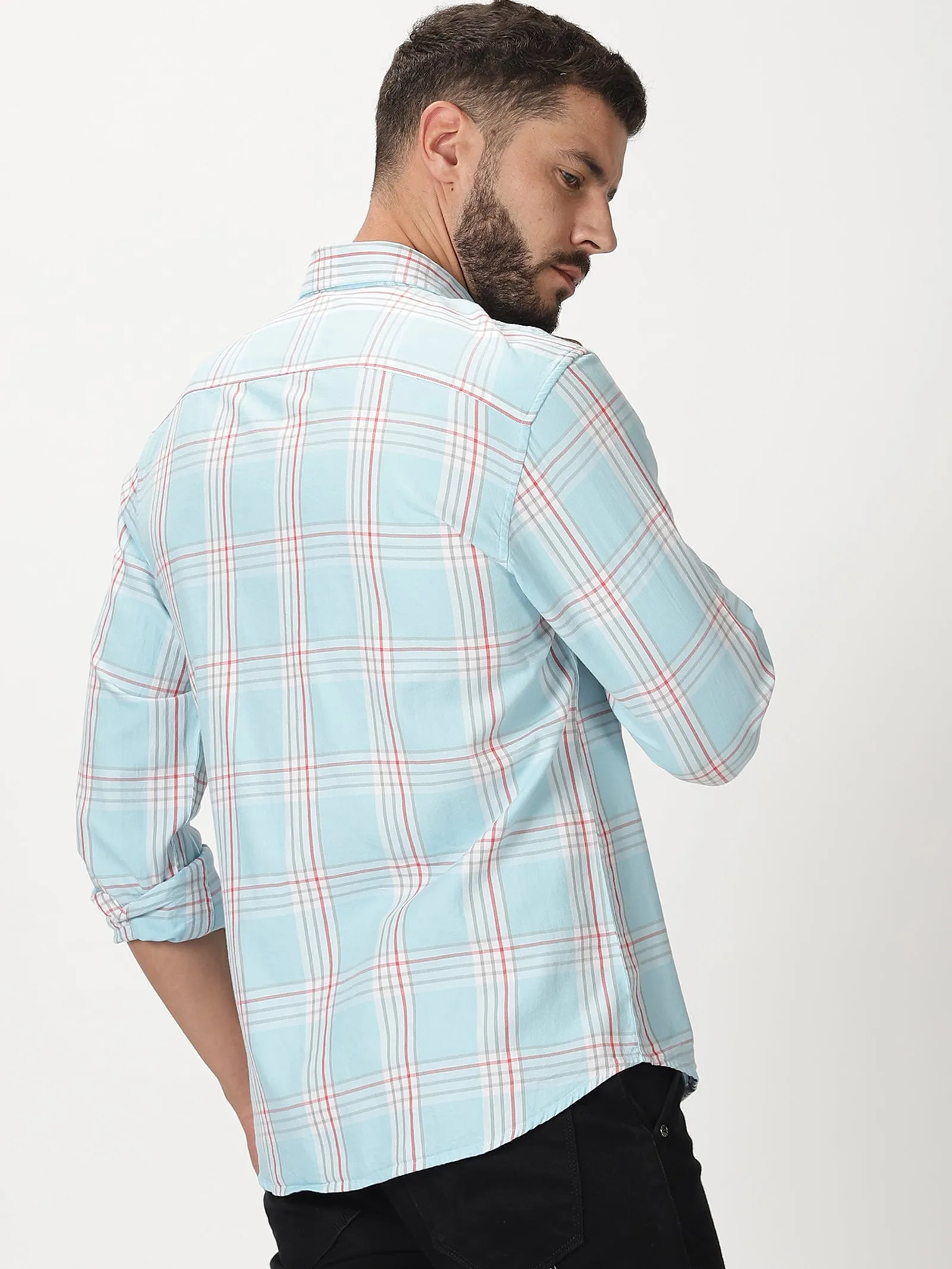 MEN'S BLUE CHECKS SLIM FIT SHIRT