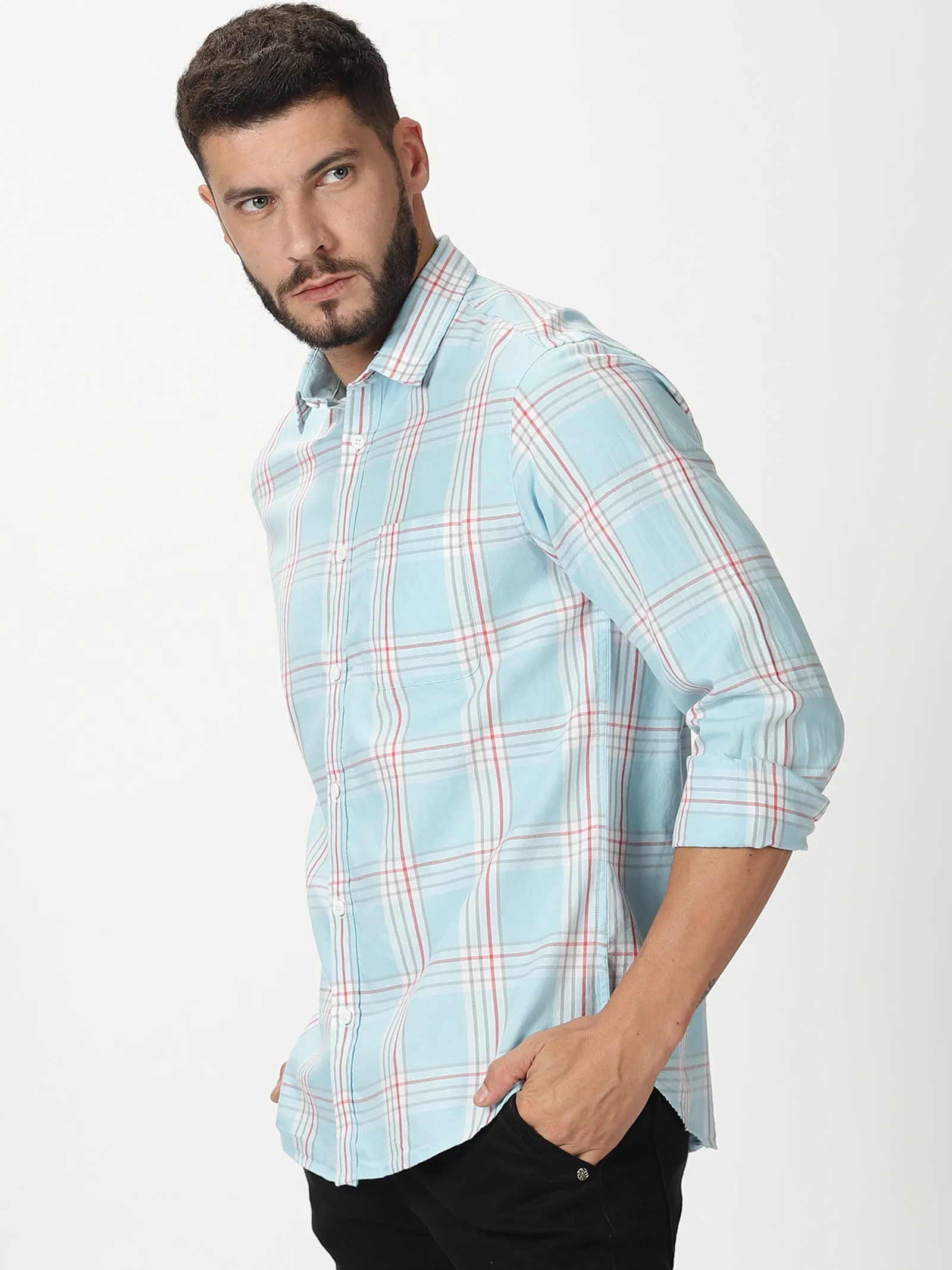 MEN'S BLUE CHECKS SLIM FIT SHIRT