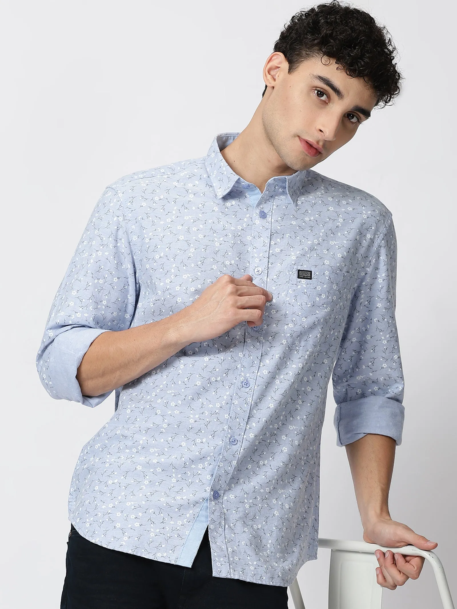 MEN'S BLUE PRINT SLIM FIT SHIRT