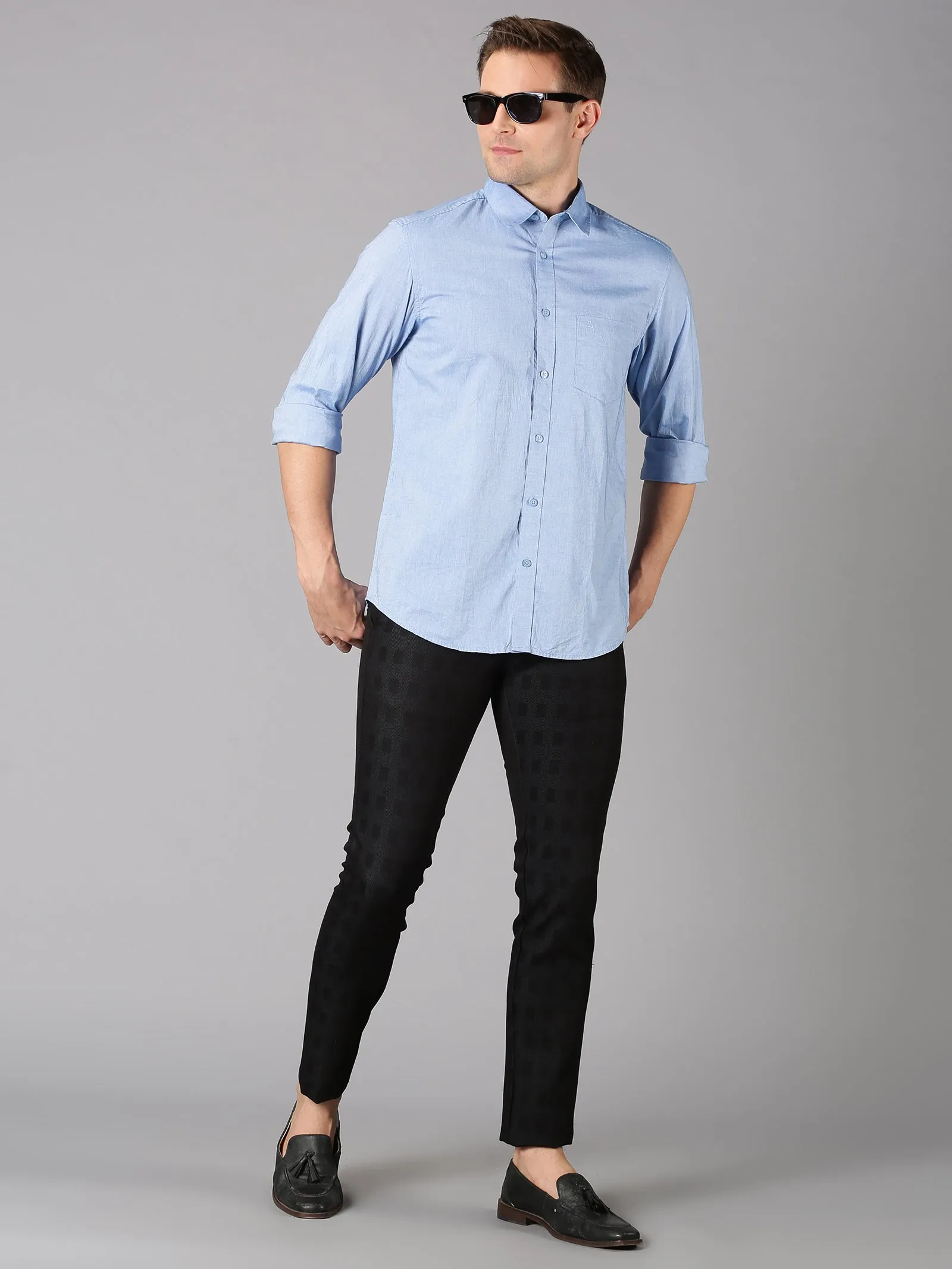 MEN'S BLUE SOLID SLIM FIT SHIRT