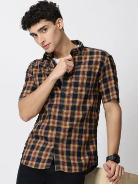 MEN'S BROWN CHECKS SLIM FIT SHIRT