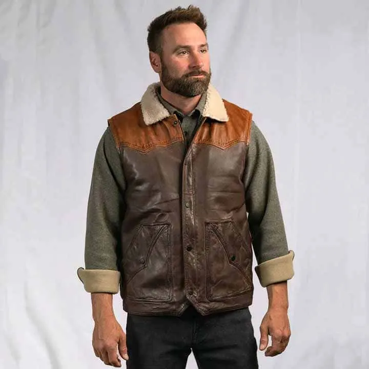 Men's Brown Shearling Fur Sheepskin Leather Vest