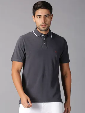 MEN'S DARK GREY SOLID SLIM FIT T.SHIRT