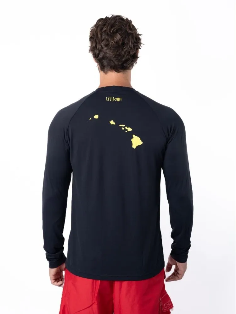 Men's Dri-Fit Long-Sleeved Sun Shirt with LILIKOI Logo - BLACK / YELLOW