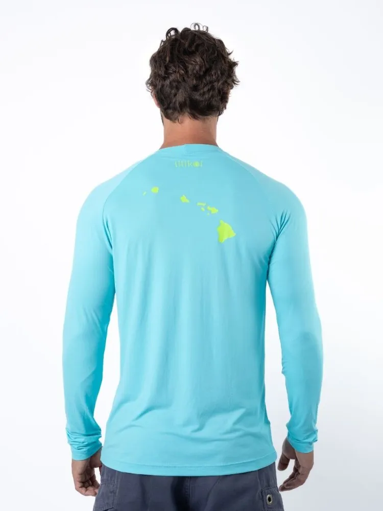 Men's Dri-Fit Long-Sleeved Sun Shirt with LILIKOI Logo - OCEAN / LIME GREEN