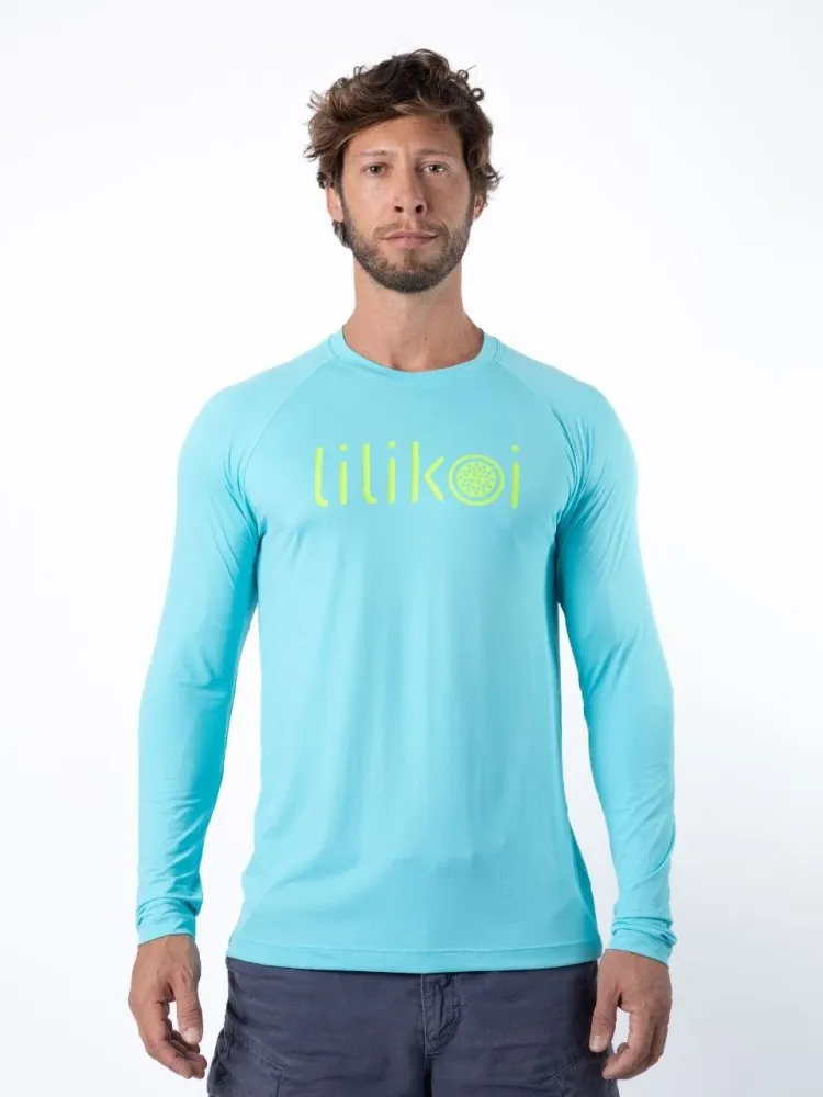 Men's Dri-Fit Long-Sleeved Sun Shirt with LILIKOI Logo - OCEAN / LIME GREEN