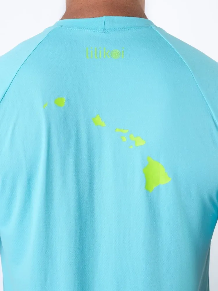 Men's Dri-Fit Long-Sleeved Sun Shirt with LILIKOI Logo - OCEAN / LIME GREEN