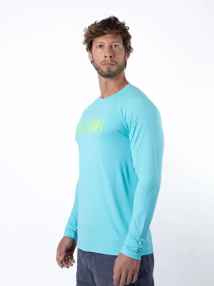 Men's Dri-Fit Long-Sleeved Sun Shirt with LILIKOI Logo - OCEAN / LIME GREEN