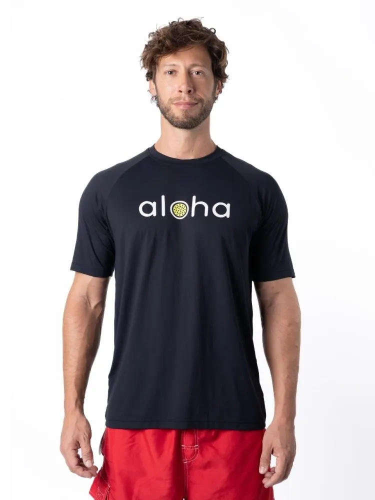 Men's Dri-Fit T-Shirt with ALOHA graphic - BLACK / WHITE